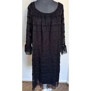 Vtg Y2K Dressbarn Midi Dress 20 Lace Sheet Fairy Grunge Whimsigoth Black Witchy